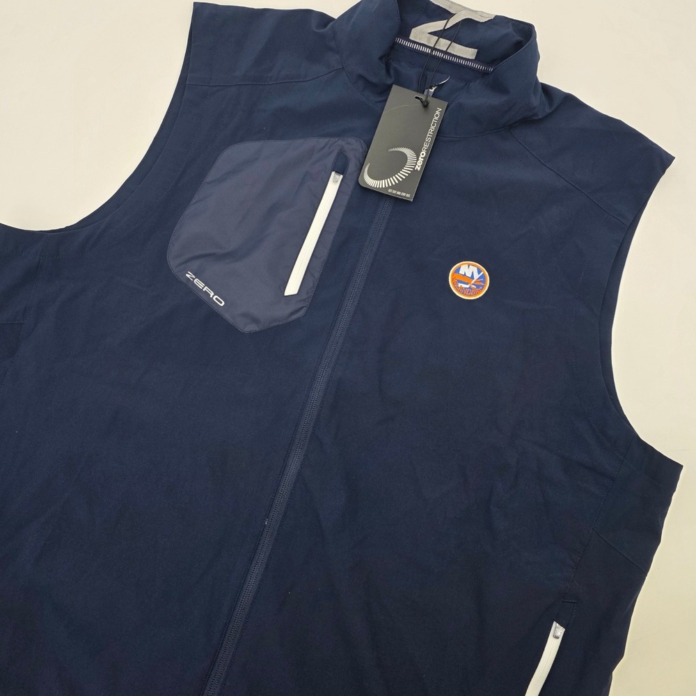 ZERO RESTRICTION NEW YORK ISLANDERS VEST NEW! MENS 2XL XXL BLUE GOLF LIGHTWEIGHT